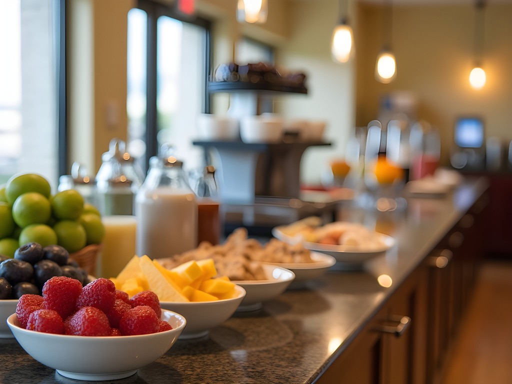 Fresh breakfast spread at budget-friendly Albany hotel