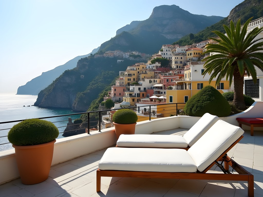 Private terrace view from a suite at Il San Pietro di Positano overlooking the Mediterranean