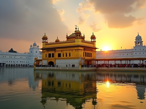 Mexican-Australian man visiting Golden Temple at sunrise from nearby haveli accommodation