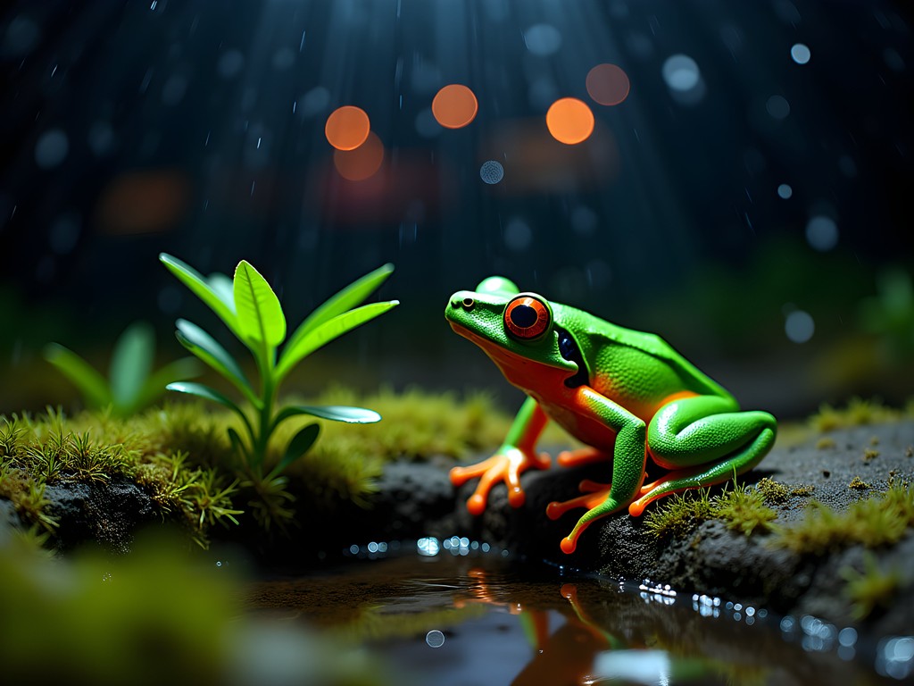 Nighttime frog survey around the pond at Andasibe Hotel showing diverse amphibian species