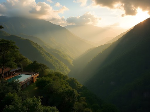 Panoramic view from Mantadia Lodge showing rainforest canopy with mountains in distance