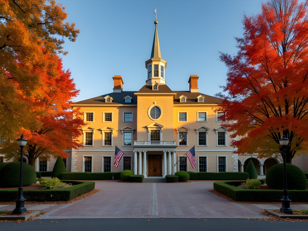 Historic Hotel Bethlehem's grand facade with fall foliage