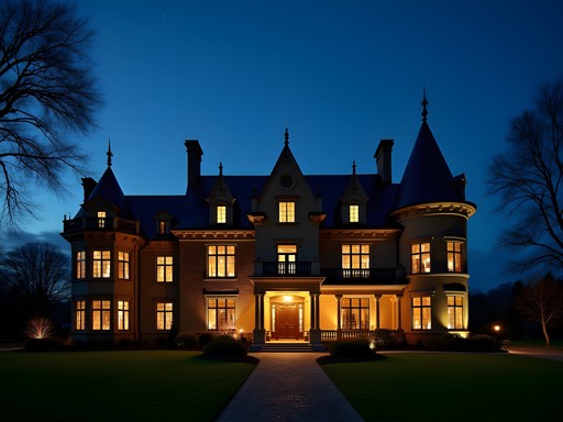 Sayre Mansion exterior at night with starry sky