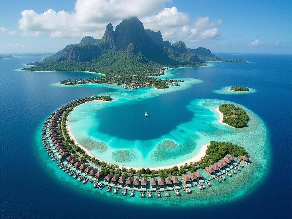 Map of Bora Bora showing locations of major resorts and accommodation options