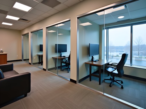 Business center with private pods at Fairfield Brockton hotel