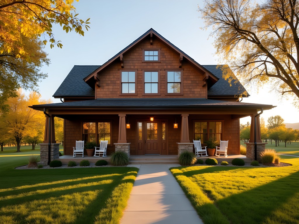 Rustic farm guest quarters in Caldwell Idaho orchard district during autumn