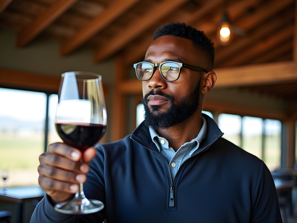 Travel writer Jordan Sullivan examining Idaho wine at Caldwell tasting room