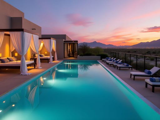 Luxurious rooftop infinity pool at Gila River Resorts overlooking Sonoran Desert landscape