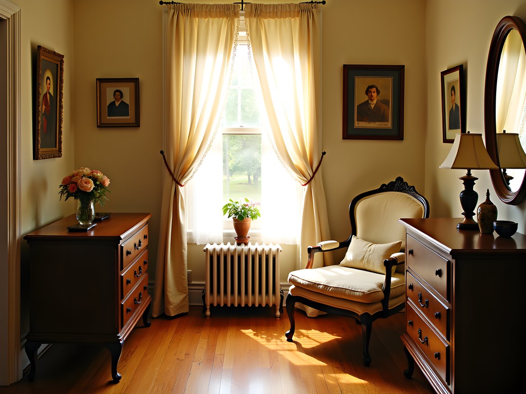 Charming historic bed and breakfast interior in Chesapeake with period furnishings and morning light