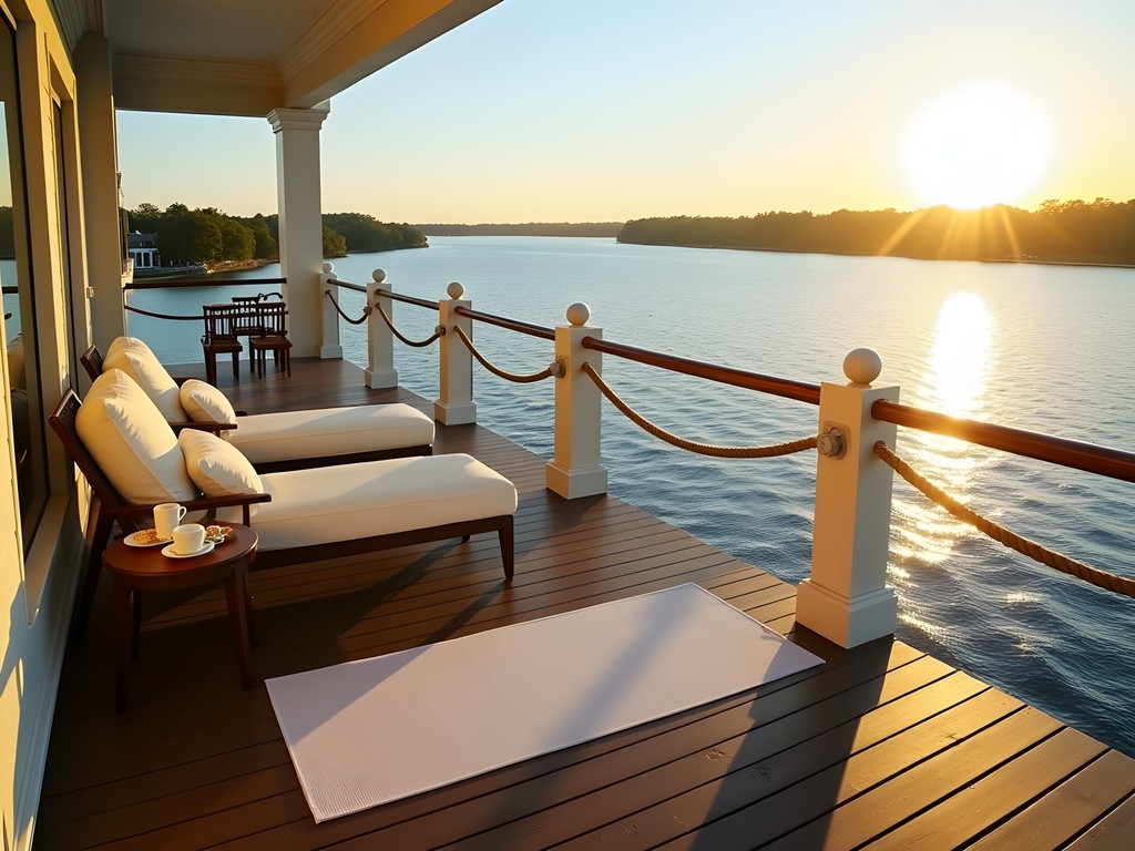 Luxury waterfront suite balcony overlooking Rappahannock River at Tides Inn Chesapeake Bay