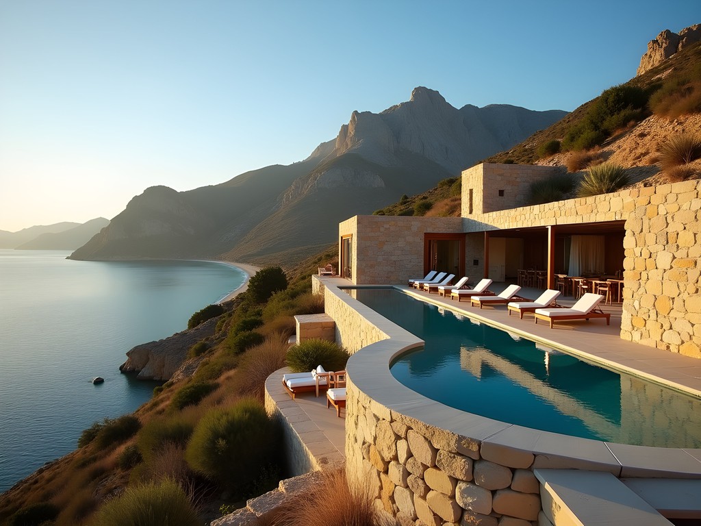 Eco-luxury resort built into hillside overlooking Libyan Sea in southern Crete