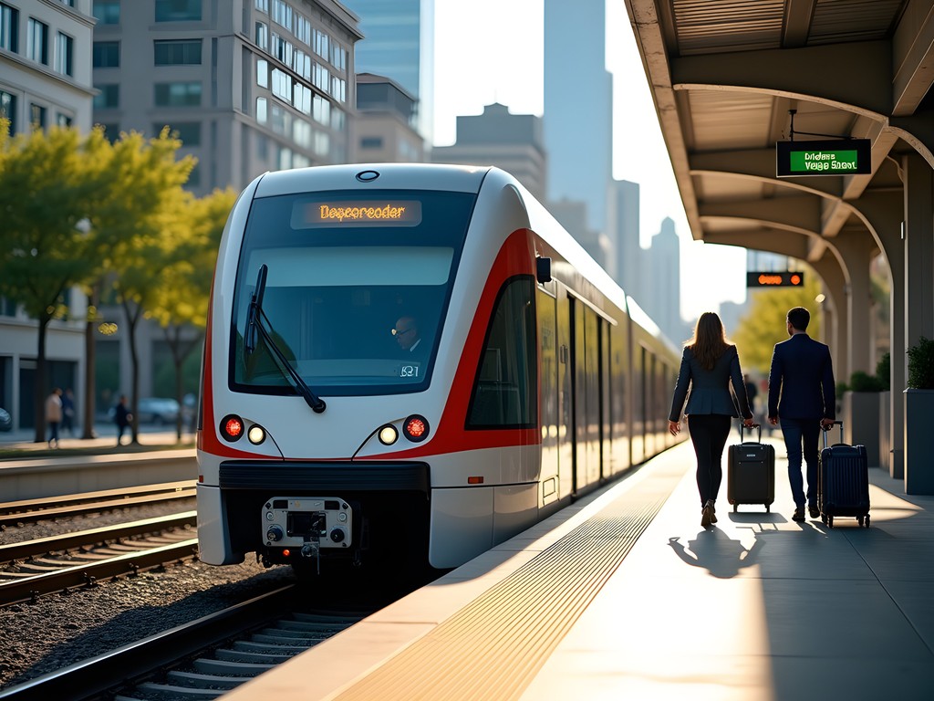 Dallas DART light rail train at downtown station platform