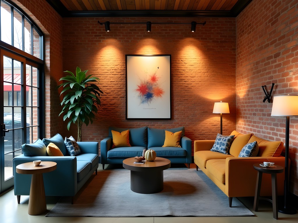 Hotel Indigo Dallas boutique lobby with exposed brick walls and local artwork