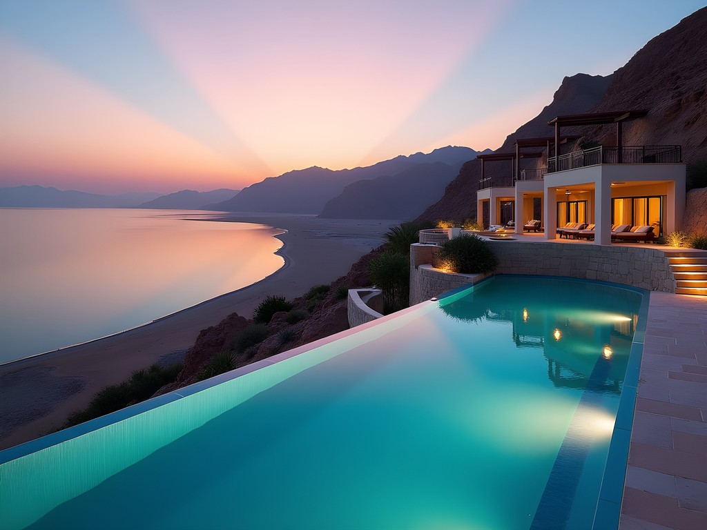 Infinity pools cascading toward the Dead Sea at Kempinski Hotel Ishtar