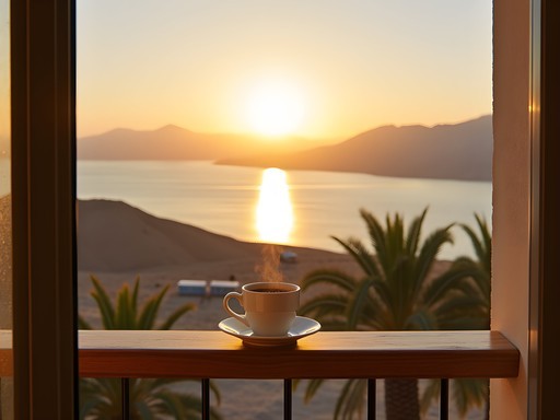 Sunrise view from Ein Gedi Kibbutz Hotel balcony overlooking the Dead Sea