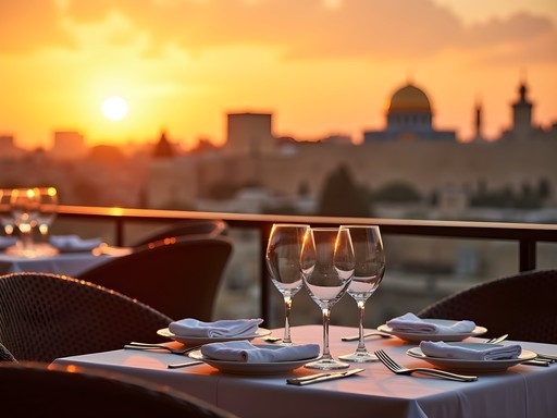Sunset view of Jerusalem's Old City from Mamilla Hotel rooftop restaurant