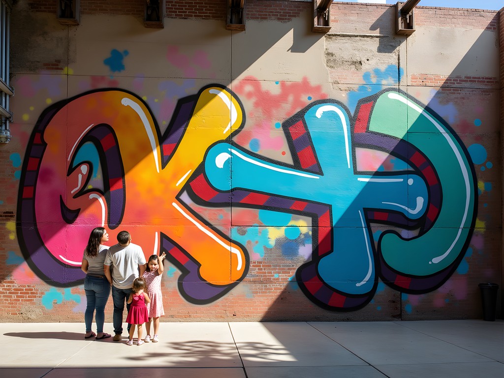 Family viewing large-scale street art murals in Denver RiNo Arts District