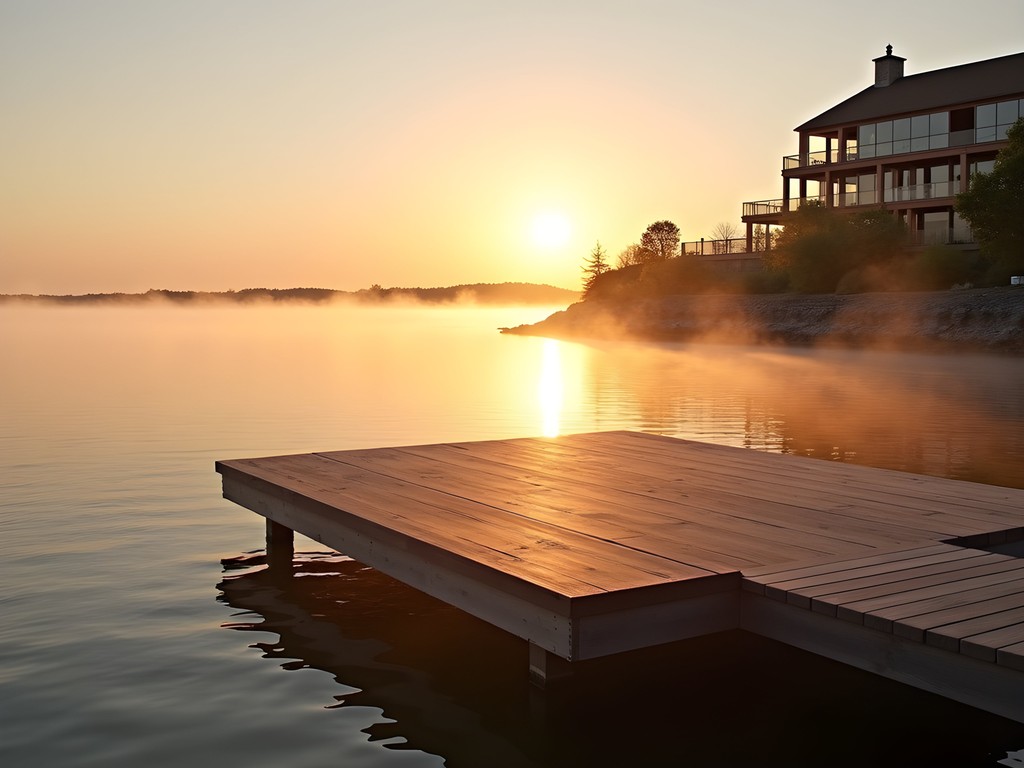 Sunrise yoga session on a platform extending over Narragansett Bay at Water's Edge Hotel