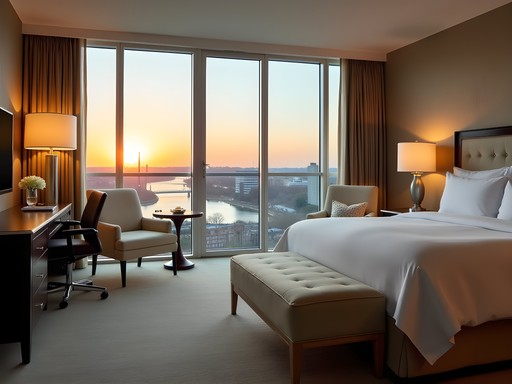 Luxury riverfront executive suite at Riverhouse Evansville with panoramic Ohio River views