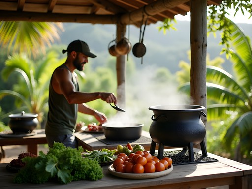 Outdoor cooking demonstration at Ridge to Reef Farm near Frederiksted