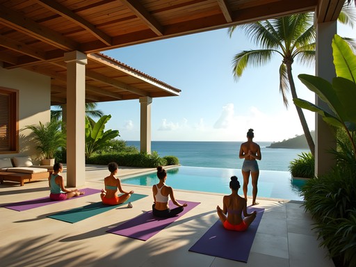Family yoga session at luxury wellness resort overlooking Guaynabo Bay