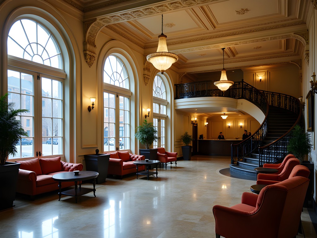 Elegant historic hotel lobby in Hartford with classic architectural details