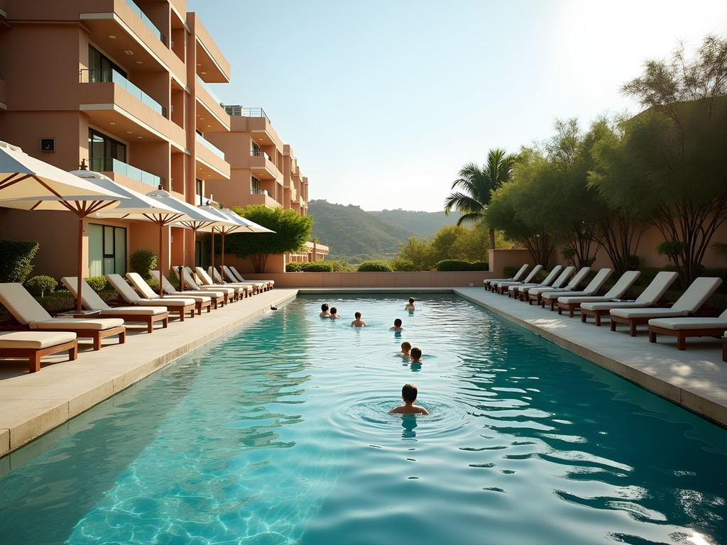 Family enjoying a modern hotel pool in C-Scheme area of Jaipur