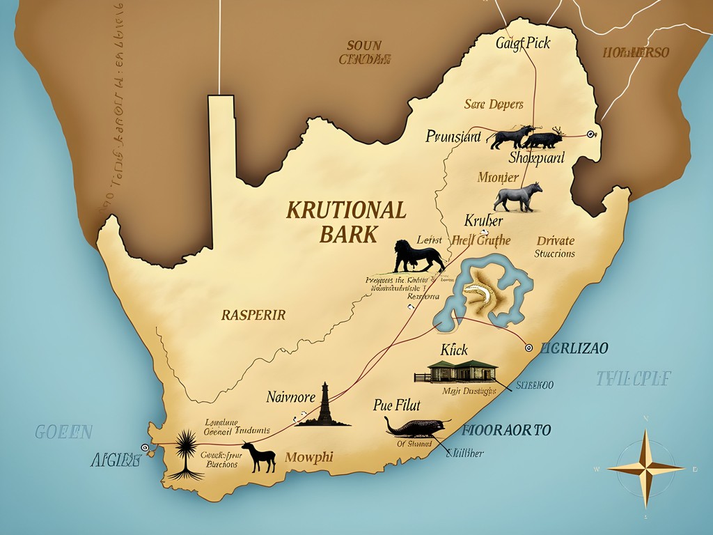 Map of Kruger National Park showing different accommodation zones