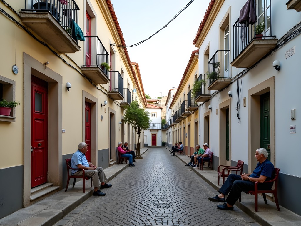 Authentic street scene in Bairro Operário neighborhood with locals and traditional architecture