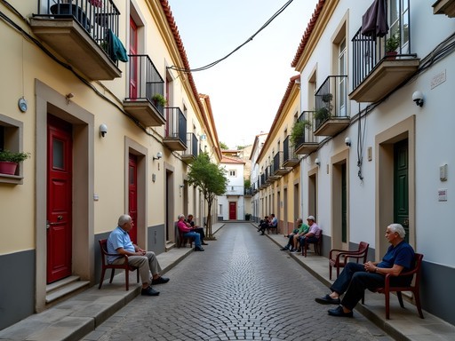 Authentic street scene in Bairro Operário neighborhood with locals and traditional architecture