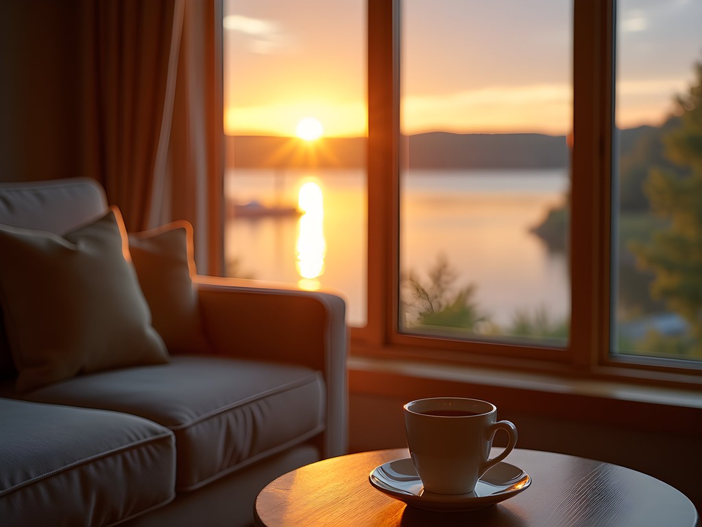 Sunrise view from lakefront vacation rental in Lee's Summit, Missouri