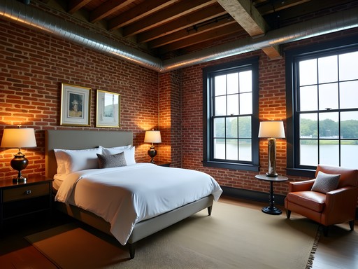 Luxury hotel room in converted textile mill in Lewiston, Maine