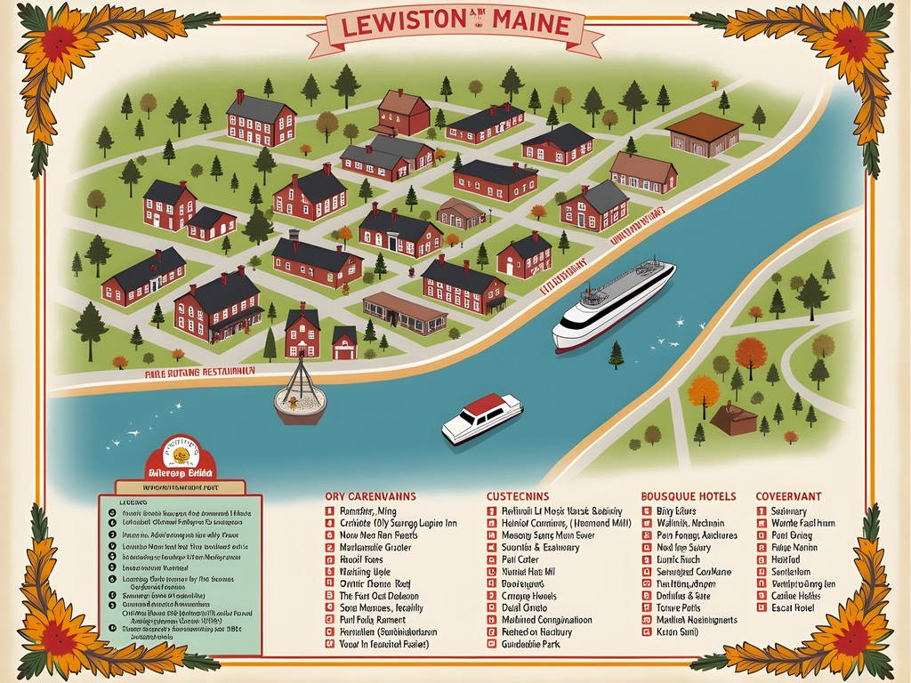 Map of Lewiston showing accommodation locations relative to attractions