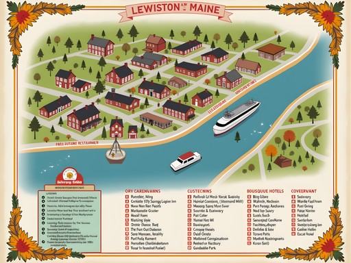 Map of Lewiston showing accommodation locations relative to attractions