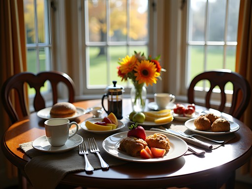 Elegant breakfast setting at a romantic B&B in Lewiston, Maine