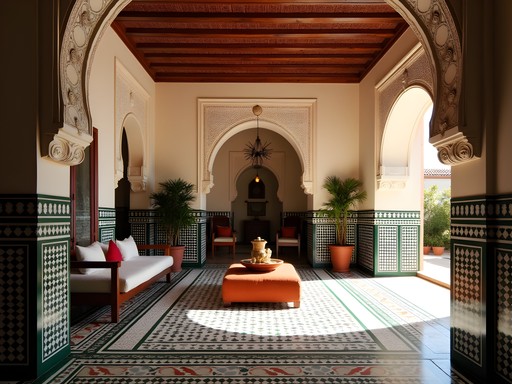 Interior designer examining traditional Moroccan architectural details in a historic Marrakech riad