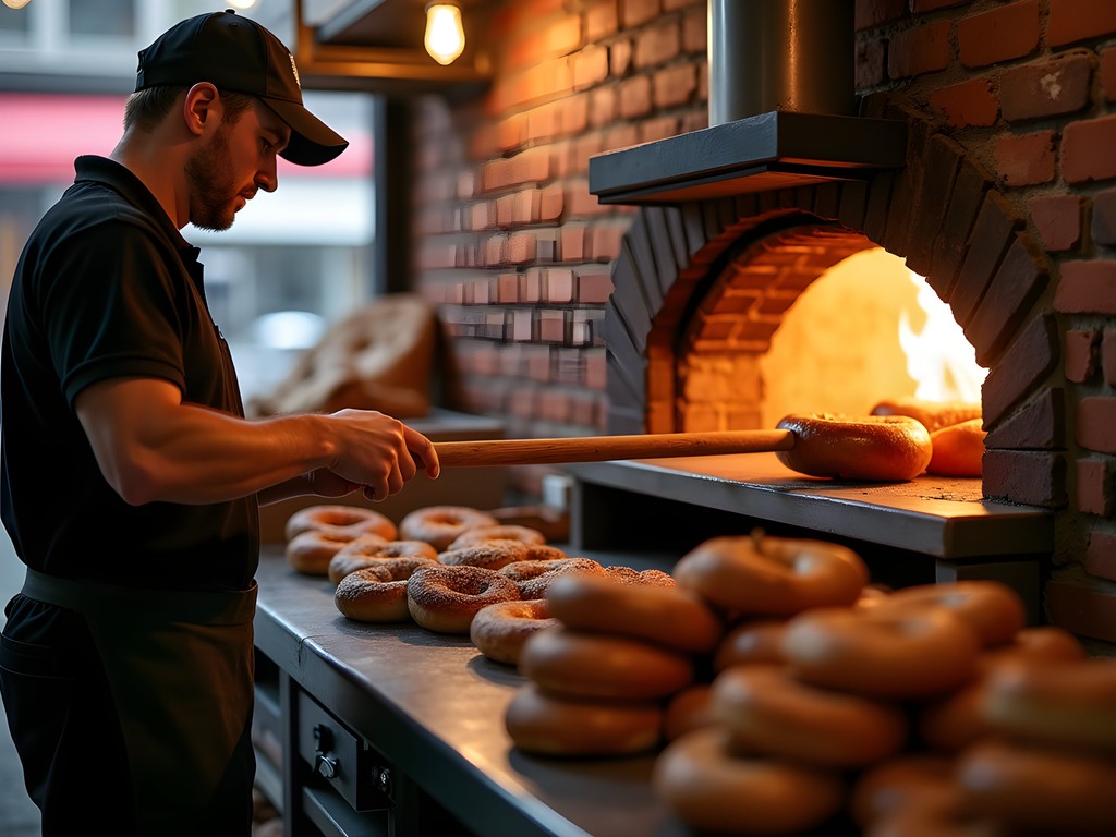 Traditional wood-fired bagel oven at St-Viateur Bagel Shop in Mile End Montreal