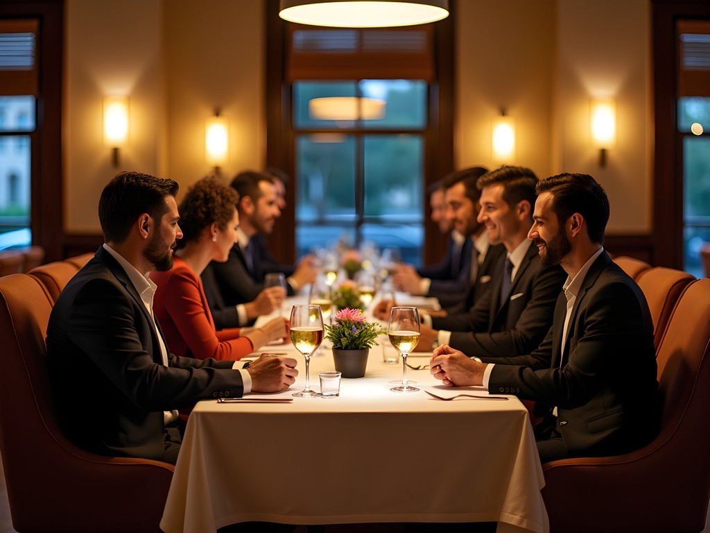 Business dinner setting at upscale restaurant in Moore, Oklahoma