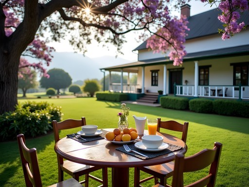 Colonial farmhouse accommodation near Lake Nakuru with garden breakfast setting