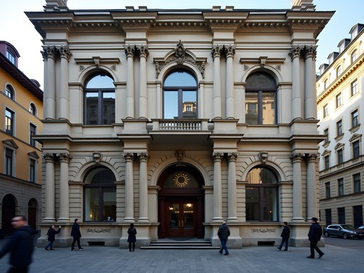 Historic neo-baroque facade of Amerikalinjen hotel in Oslo city center