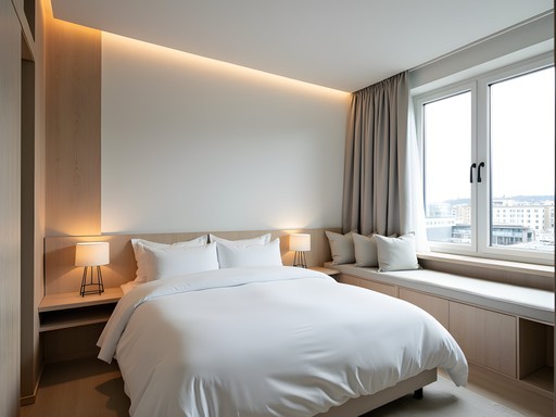 Minimalist Scandinavian design room at Citybox Oslo with smart storage solutions