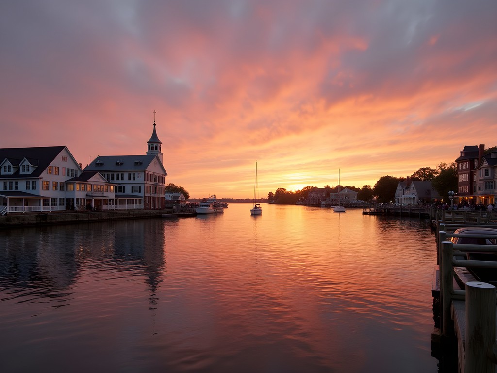 Portsmouth Virginia waterfront at sunset with Elizabeth River views