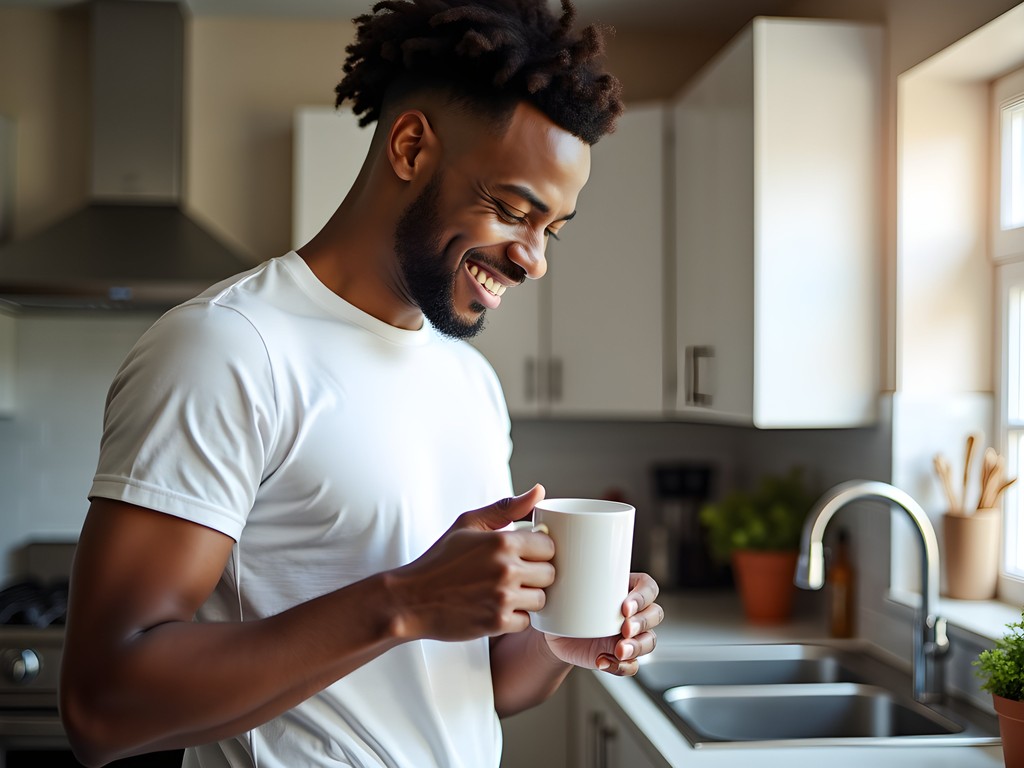 Pierre Elliott making morning coffee in Rochester accommodation kitchen