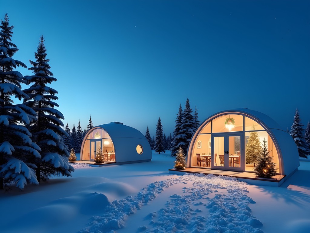 Exterior view of Santa's Igloos Arctic Circle with Christmas decorations