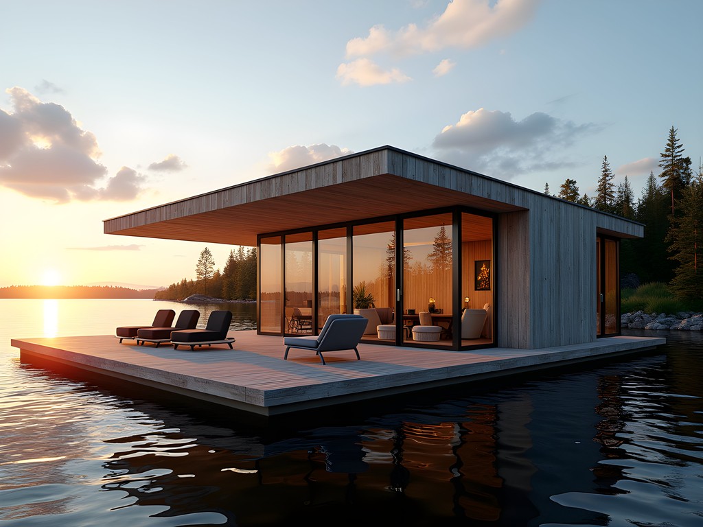 Modern floating villa accommodation on Lake Saimaa with private deck
