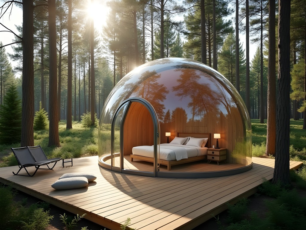 Luxury summer glass igloo accommodation in Finnish forest near Savonlinna