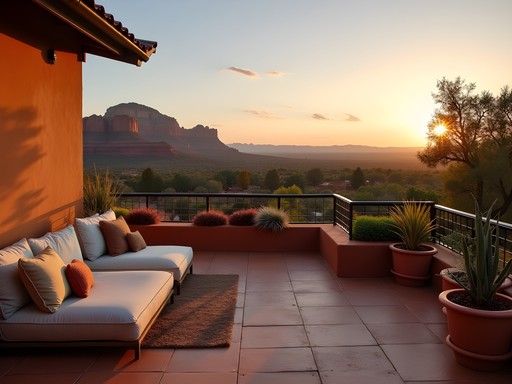 Rooftop meditation deck at Sky Rock Inn with panoramic red rock views