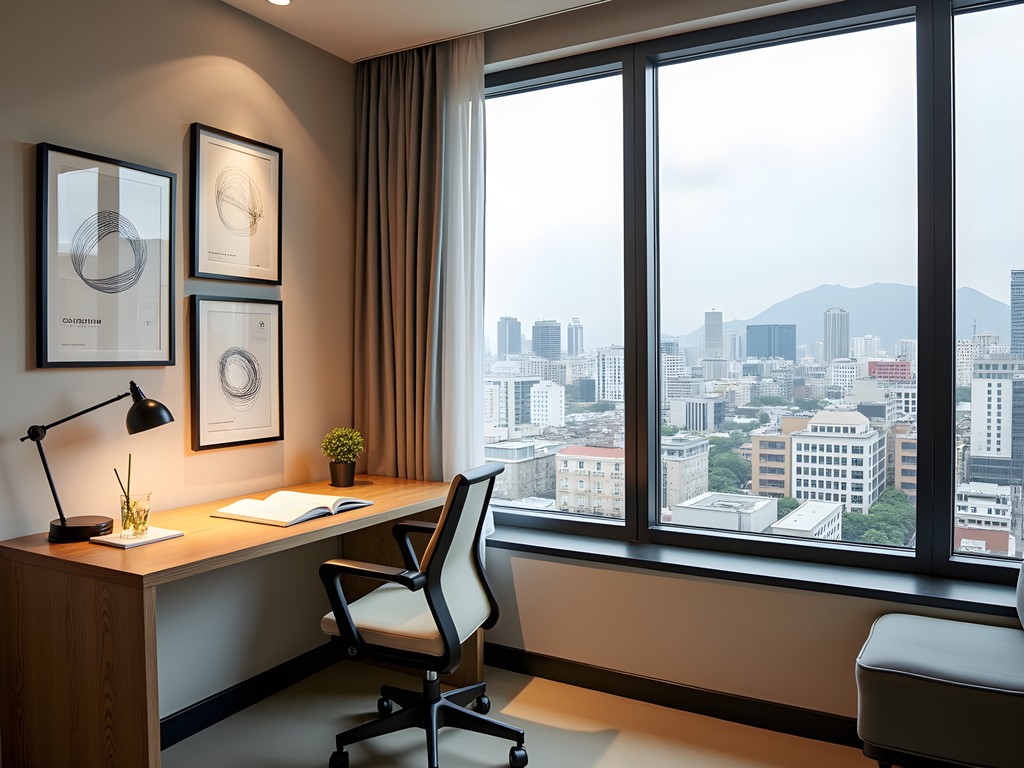 Modern design-focused workspace in RYSE hotel with city views and creative elements