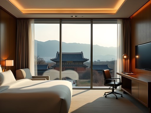 Luxury hotel room with view of Gyeongbokgung Palace in Seoul's Jongno district