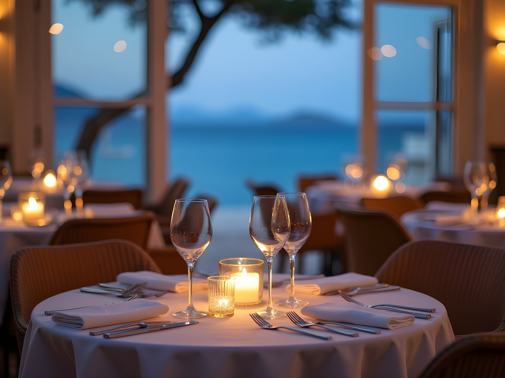 Romantic candlelit dinner setting at Pelagos Restaurant in Aegean Suites Hotel Skiathos
